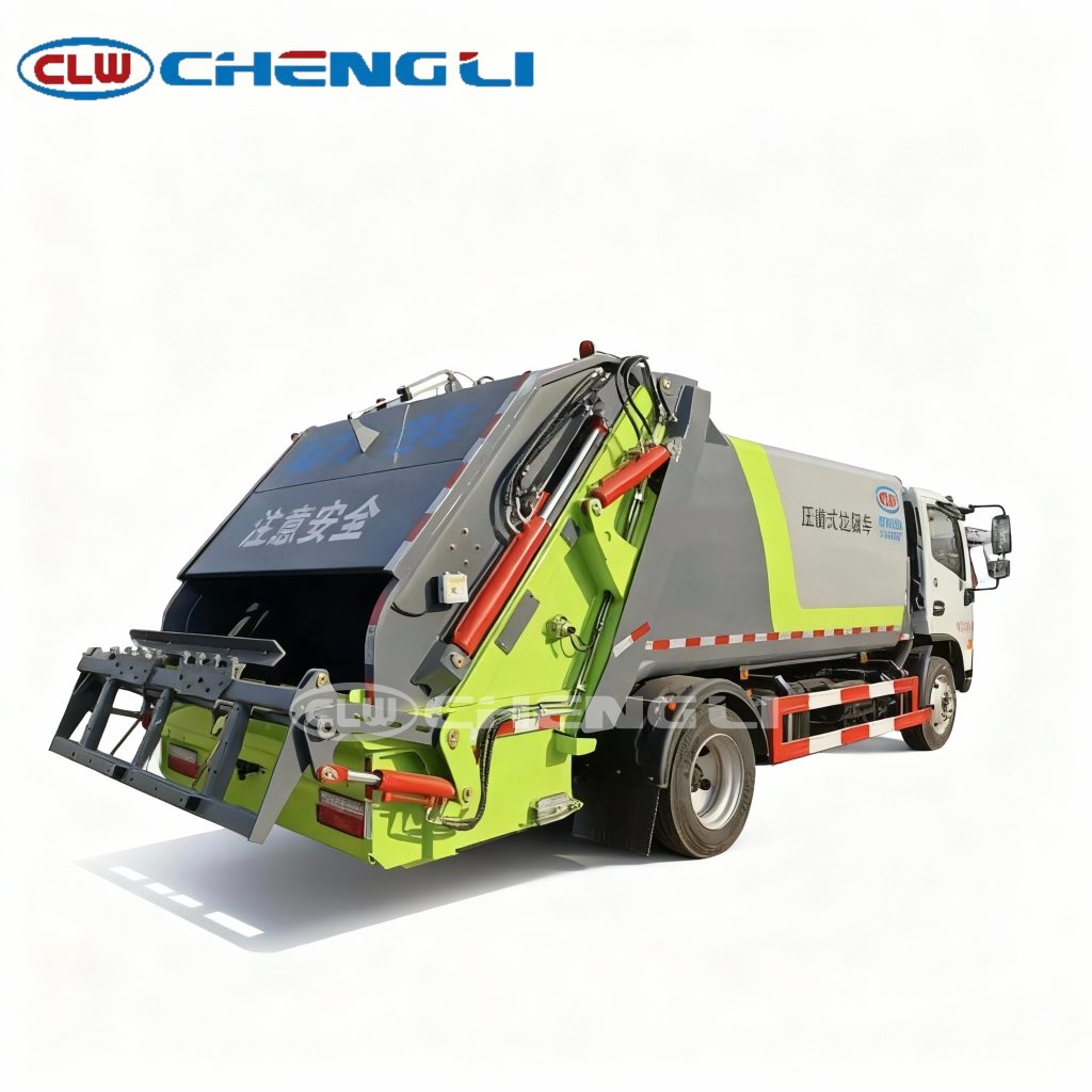 Garbage compactor truck rear loading system