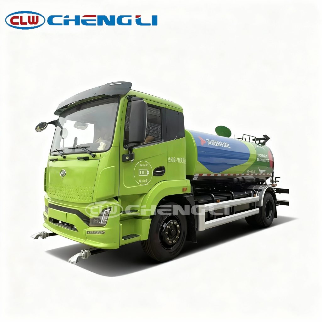 Electric Water Sprinkler Truck front view with road cleaning spray system