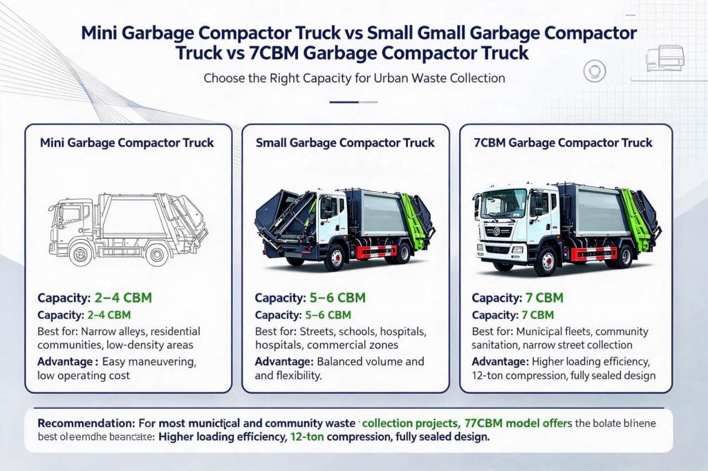 Mini Garbage Compactor Truck vs Small Garbage Compactor Truck vs 7CBM Garbage Compactor Truck