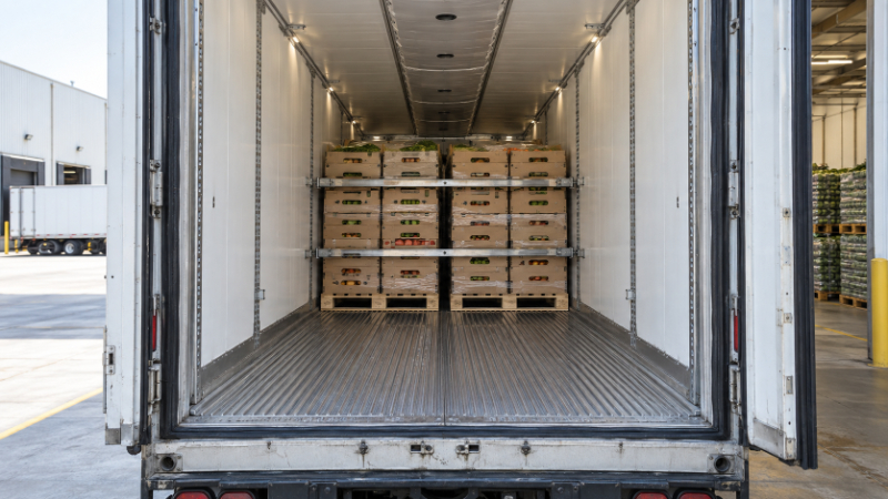 Reefer trailer interior with palletized cargo and airflow clearance